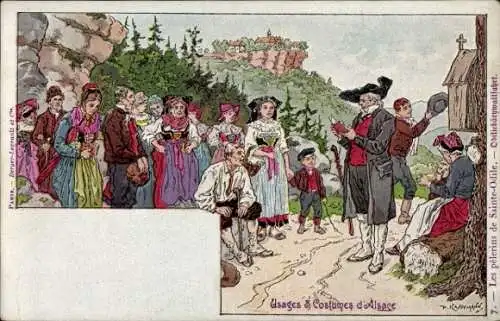 Künstler Litho Kauffmann, Usages et Costumes d'Alsace, Elsässer Bräuche und Trachten