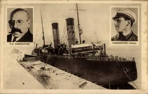 Ak Russischer Eisbrecher, Krassine, Rettung Schiffsbrüchiger Juli 1928, Samoilovitch, Tchukhnovski