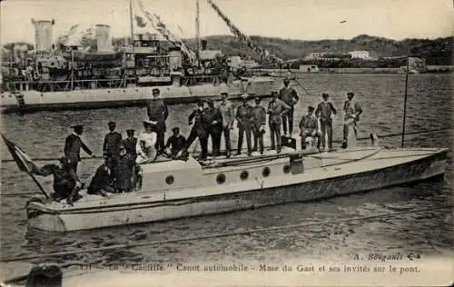 Ak Le Camille, Canot Automobile, Mme du Gast et ses invites sur le pont