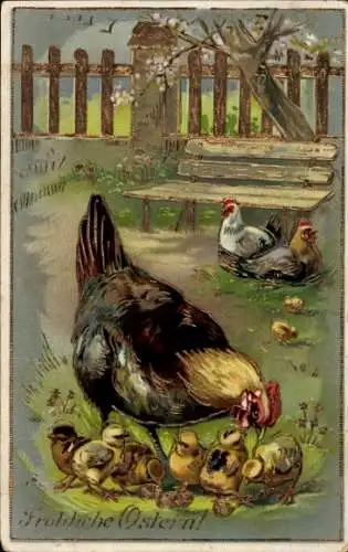 Präge Litho Glückwunsch Ostern, Hühner, Küken