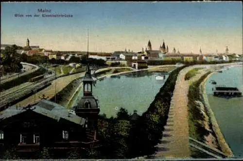 Ak Mainz am Rhein, Blick von der Eisenbahnbrücke