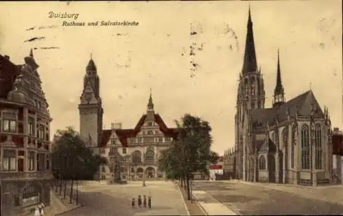 Ak Duisburg im Ruhrgebiet, Rathaus, Salvatorekirche