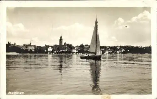 Ak Überlingen am Bodensee, Segelboot, Turm