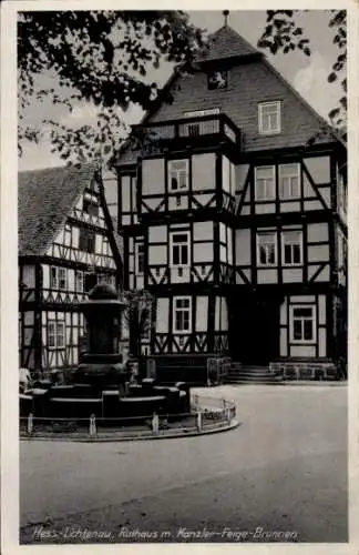 Ak Hessisch Lichtenau in Hessen, Rathaus, Kanzler-Feige-Brunnen