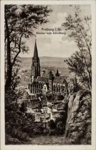 Ak Freiburg im Breisgau, Münster vom Schlossberg