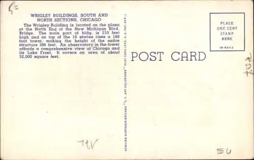Ak Chicago Illinois USA, Wrigley Building, South and North Sections