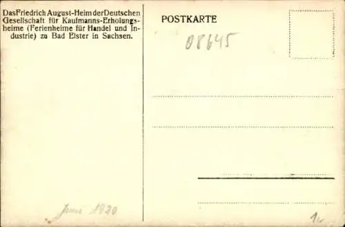 Ak Bad Elster im Vogtland, Friedrich August Heim d. Dt. Gesellschaft f. Kaufmannserholungsheime