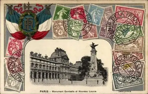 Präge Wappen Passepartout Ak Paris I, Monument Gambetta, Louvre