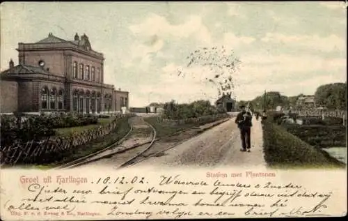 Ak Harlingen Fryslân Niederlande, Bahnhof mit Park