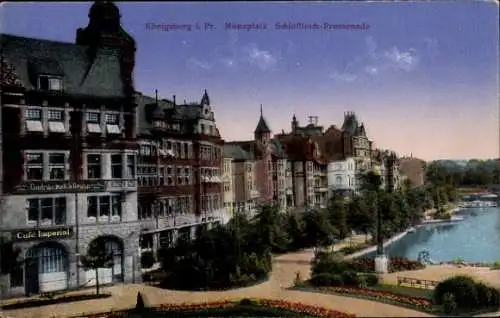 Ak Kaliningrad Königsberg Ostpreußen, Münzplatz, Schlossteich, Promenade