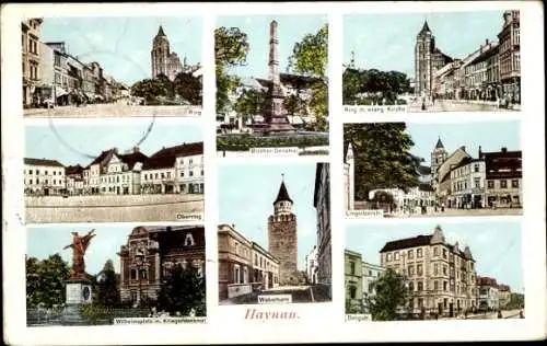 Ak Chojnów Haynau Schlesien, Weberturm, Ring, Kirche, Denkmal