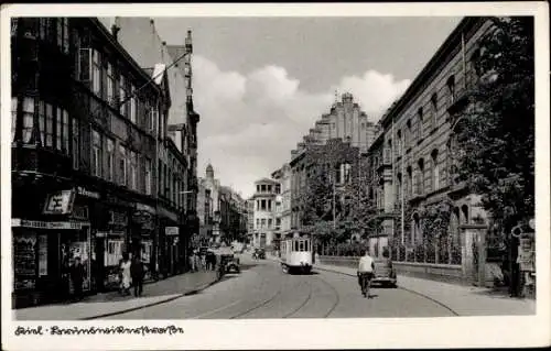 Ak Kiel, Brunswikerstraße, Straßenbahn, Geschäfte