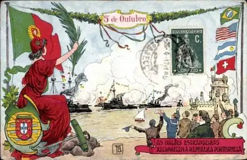 Wappen Litho Portugal, Kriegsschiffe, Fahnen