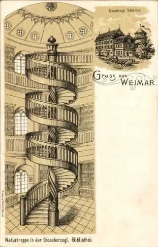 Ak Weimar in Thüringen, Großherzogliche Bibliothek, Naturtreppe