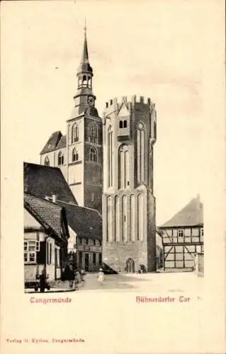 Ak Tangermünde an der Elbe, Hühnerdorfer Tor, Fachwerkhaus, Turm