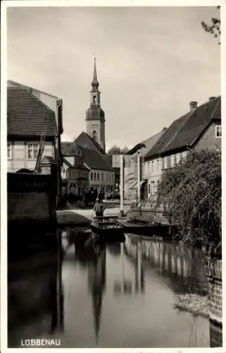 Ak Lübbenau im Spreewald, Teilansicht, Kahn, Kirche