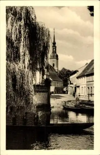 Ak Lübbenau Spreewald, Blick auf die Stadt, Fluss, Kirche