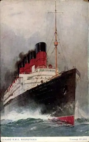 Ak RMS Mauretania, Cunard Line, Dampfschiff auf See