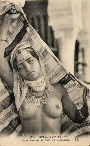 Ak Maghreb, Scènes et Types, Jeune femme sortant du Hammam, Barbusig