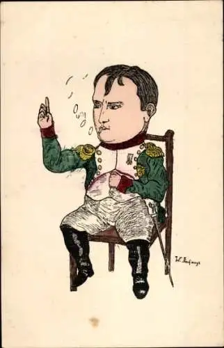 Künstler Ak Karikatur, Napoleon Bonaparte mit Zigarette