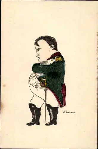 Künstler Ak Karikatur, Napoleon Bonaparte mit dickem Bauch