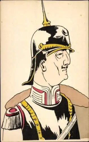 Künstler Ak Deutscher Offizier, Pickelhaube, Karikatur