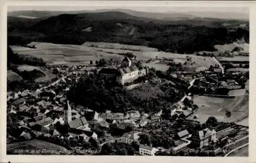 Ak Wörth an der Donau Oberpfalz Bayern, Fliegeraufnahme, Bundesbahnschule Schloss Wörth