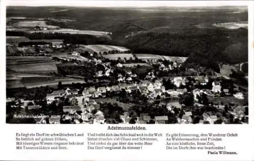 Ak Adelmannsfelden in Württemberg, Fliegeraufnahme, Gedicht