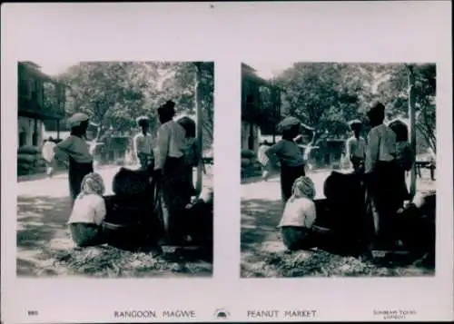 Stereo Foto Magwe Rangun Rangoon Myanmar, Peanut Market