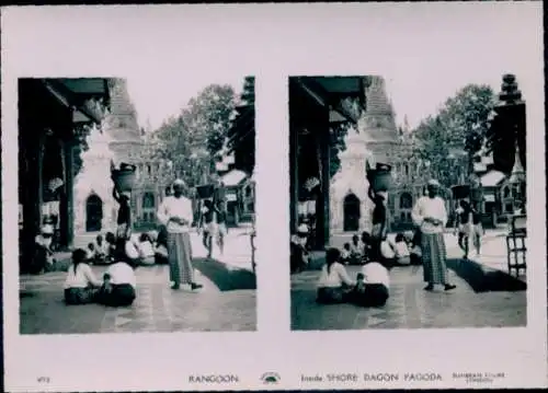 Stereo Foto Rangun Rangoon Myanmar, Shore Dagon Pagoda