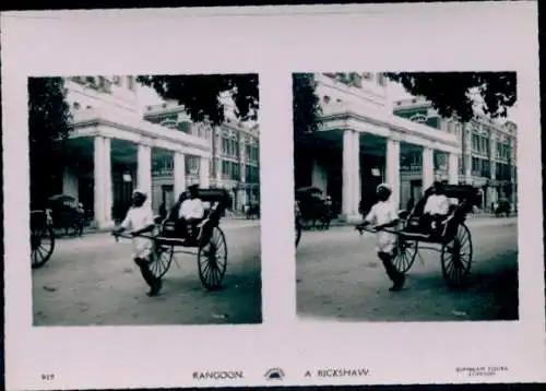 Stereo Foto Rangun Rangoon Myanmar, Rikscha