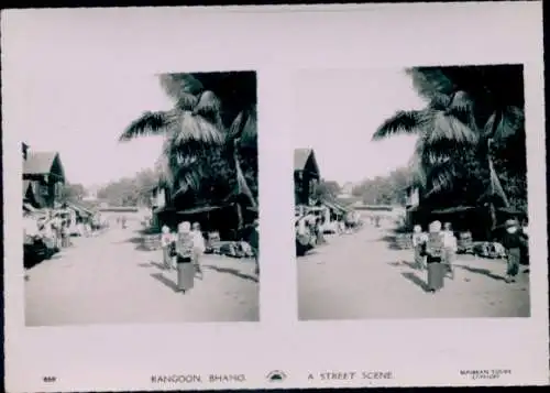 Stereo Foto Bhamo Rangun Rangoon Myanmar, Straßenpartie