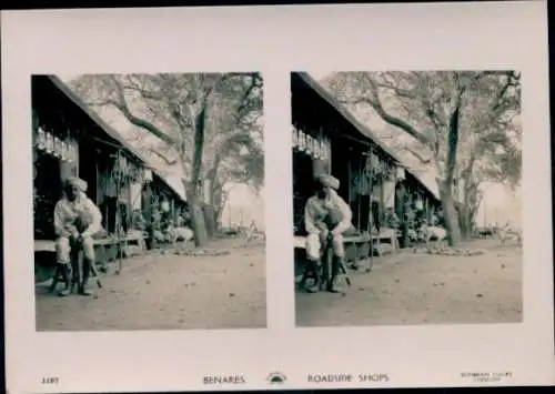 Stereo Foto Varanasi Benares Indien, Roadside Shops