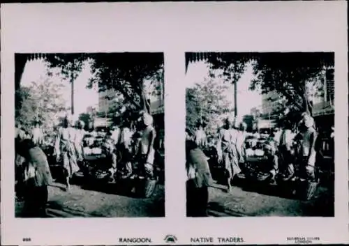 Stereo Foto Rangun Rangoon Myanmar, Native Traders