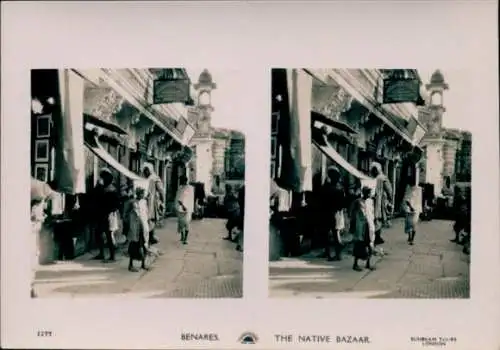 Stereo Foto Varanasi Benares Indien, Native Bazaar