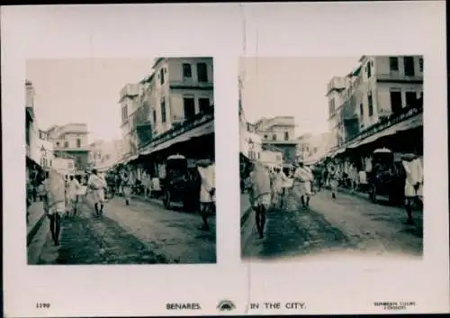 Stereo Foto Varanasi Benares Indien, Straßenpartie