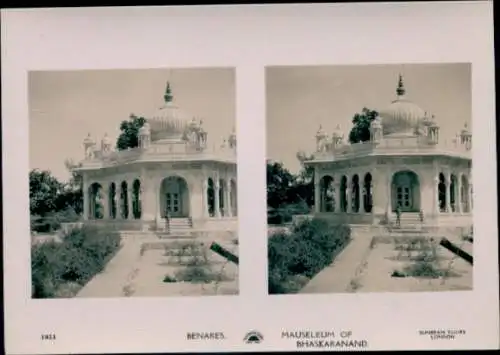 Stereo Foto Varanasi Benares Indien, Mausoleum of Bhaskaranand