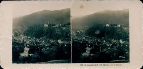 Stereo Foto Hornberg im Schwarzwald, Totalansicht mit Viadukt