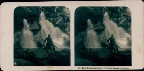 Stereo Foto Triberg im Schwarzwald, Oberer Wasserfall