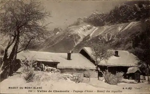 Ak Chamonix Mont Blanc Haute Savoie, Paysage d'hiver, Massif des Aiguilles, Winter