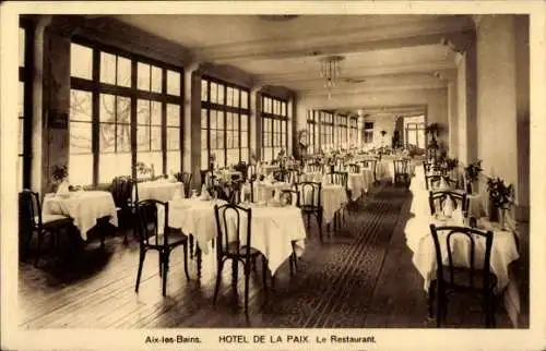 Ak Aix les Bains Savoie, Hotel de la Paix, Restaurant, Rue Lamartine