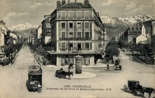 Ak Grenoble Isère, Avenues de la Gare et Alsace-Lorraine, Straßenbahn