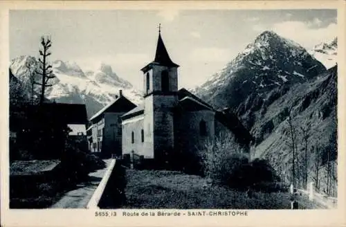 Ak Saint-Christophe Isère, Route de la Berarde, Kirche