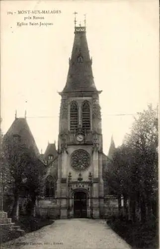 Ak Mont aux Malades Seine-Maritime, Kirche Saint Jacques, Turmuhr