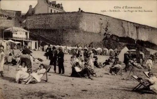 Ak Saint Malo Ille et Vilaine Bretagne, Strand von Bon-Secours