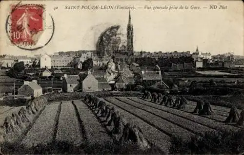 Ak Saint Pol de Leon Finistère, Vue generale prise de la Gare