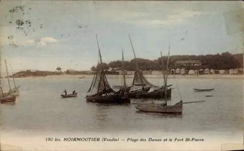 Ak Noirmoutier Vendée, Plage des Dames et le Fort St-Pierre