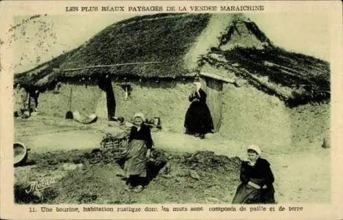 Ak Notre Dame de Monts Vendée, Une bourine, habitation rustique dont les murs sont composes