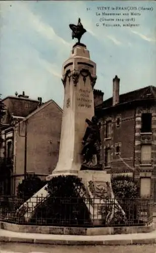 Ak Vitry le François Marne, Le Monument aux Morts Guerre 1914-1918