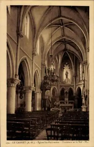 Ak Le Cannet Alpes Maritimes, Kirche St. Philomene, Innenansicht, Kirchenschiff